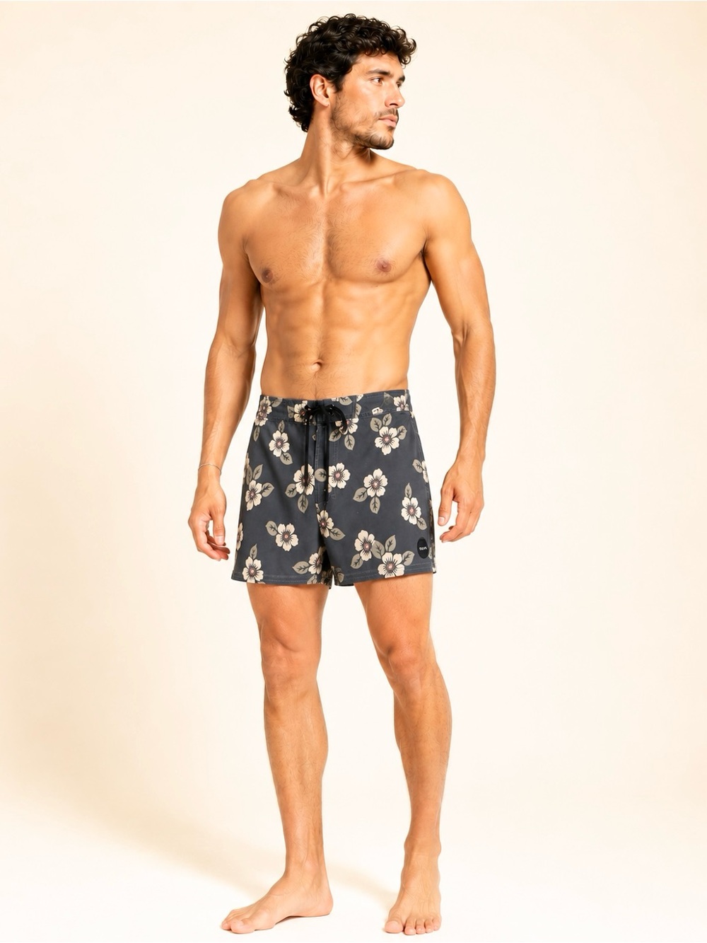 RVCA Gray Floral Board Shorts with Cream Flowers